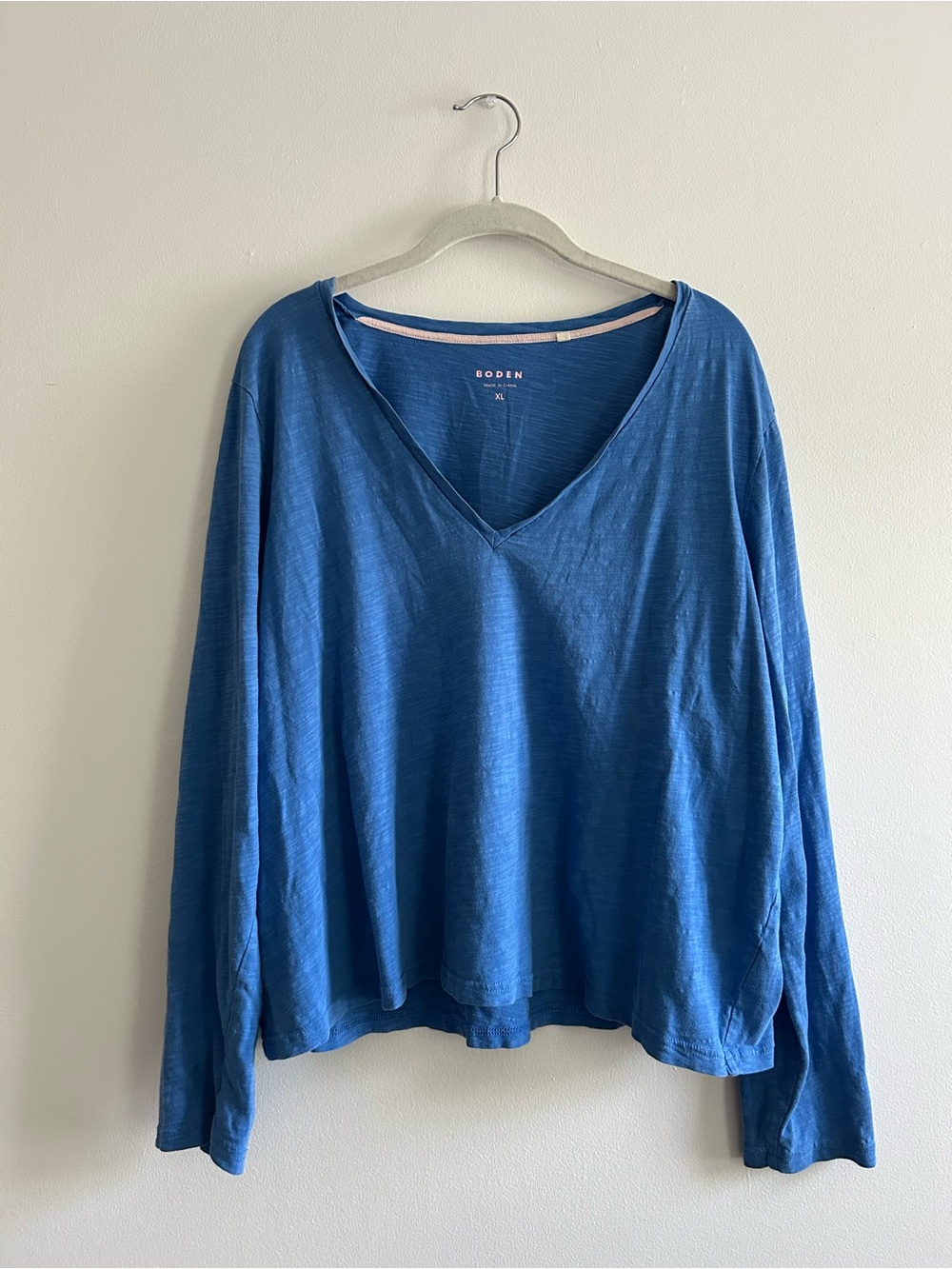 Boden Blue V-Neck 100% Cotton Oversized Long Sleeve Top